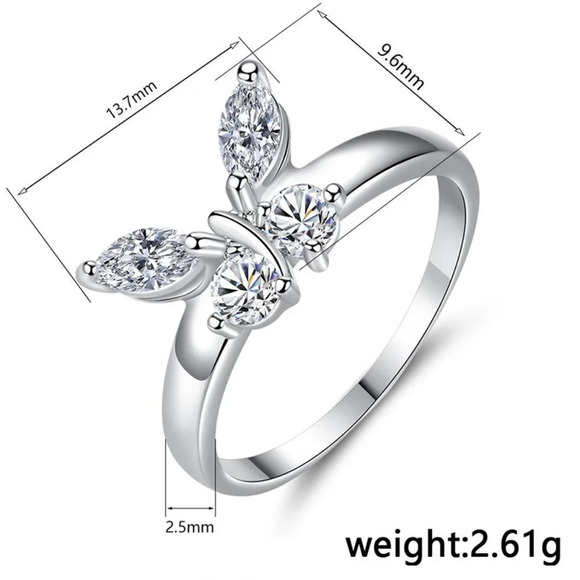 ❤Sweet Refine Butterfly Crystal Simple Fashion Silver Rings for Women,MARR9173 - Picture 6 of 7